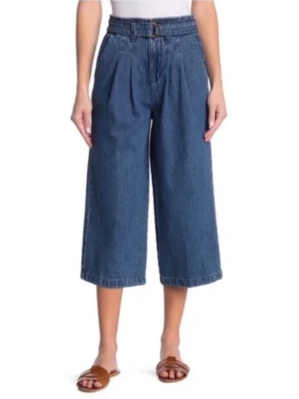 Blank NYC Super High Rise Wide Leg Crop Jeans Belted Size 28